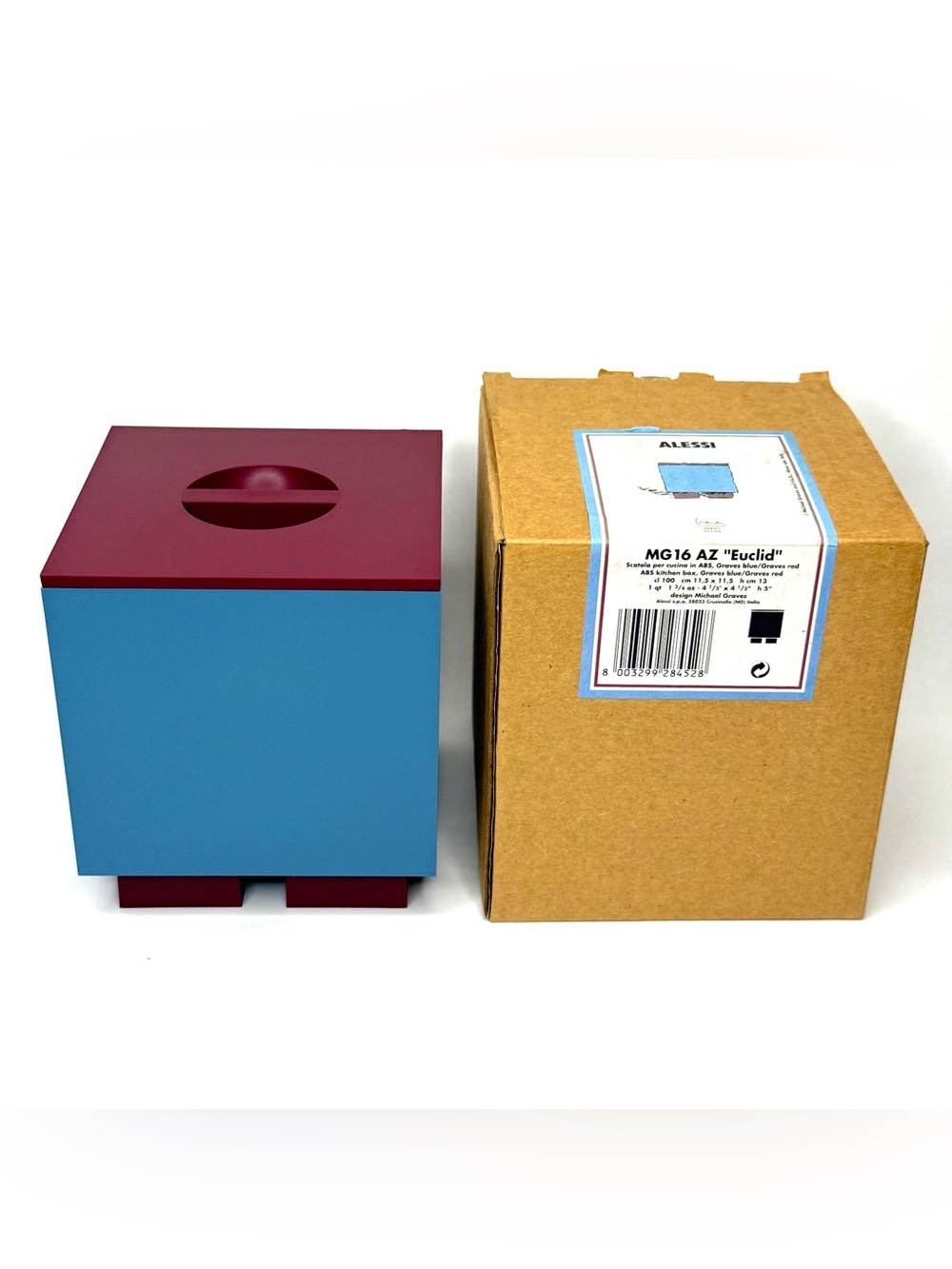 Alessi Michael Graves NIB Euclid MG16 Kitchen Box Canister Postmodern Blue Red